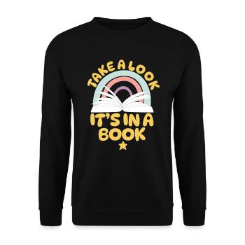 Werfen Sie einen Blick darauf, dass es in einem Buch ist, das Bücherwurm liest - Unisex Pullover - Schwarz - Vorne - Alina (178cm) & Michal (187cm)