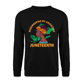 Juneteenth 1865 Gedenken an meine Vorfahren - Unisex Pullover - Schwarz - Vorne - Alina (178cm) & Michal (187cm)