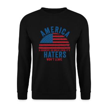 Amerika: Ein Land, das so großartig ist, dass die USA patriotisch sind - Unisex Pullover - Schwarz - Vorne - Alina (178cm) & Michal (187cm)