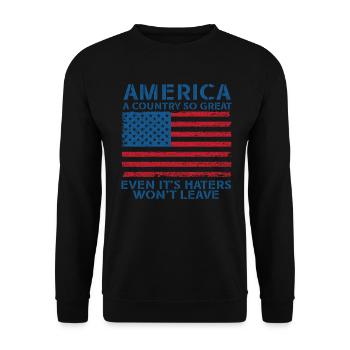 Amerika: Ein Land, das so großartig ist, dass die USA patriotisch sind - Unisex Pullover - Schwarz - Vorne - Alina (178cm) & Michal (187cm)