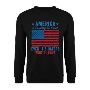 Amerika: Ein Land, das so großartig ist, dass die USA patriotisch sind - Unisex Pullover - Schwarz - Vorne - Alina (178cm) & Michal (187cm)