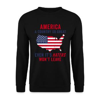 Amerika: Ein Land, das so großartig ist, dass die USA patriotisch sind - Unisex Pullover - Schwarz - Vorne - Alina (178cm) & Michal (187cm)