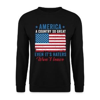 Amerika: Ein Land, das so großartig ist, dass die USA patriotisch sind - Unisex Pullover - Schwarz - Vorne - Alina (178cm) & Michal (187cm)