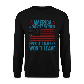 Amerika: Ein Land, das so großartig ist, dass die USA patriotisch sind - Unisex Pullover - Schwarz - Vorne - Alina (178cm) & Michal (187cm)