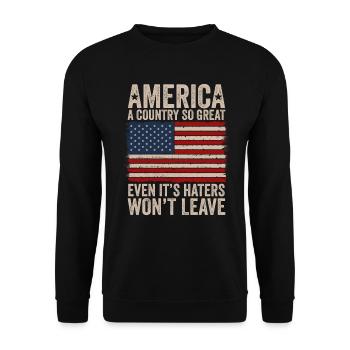 Amerika: Ein Land, das so großartig ist, dass die USA patriotisch sind - Unisex Pullover - Schwarz - Vorne - Alina (178cm) & Michal (187cm)