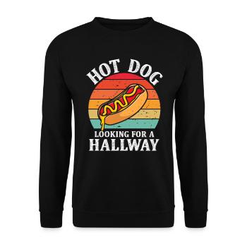 Hot Dog auf der Suche nach einem Flur - Unisex Pullover - Schwarz - Vorne - Alina (178cm) & Michal (187cm)