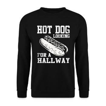 Hot Dog auf der Suche nach einem Flur - Unisex Pullover - Schwarz - Vorne - Alina (178cm) & Michal (187cm)