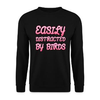 Leicht abgelenkt von Vögeln Vogelliebhaber - Unisex Pullover - Schwarz - Vorne - Alina (178cm) & Michal (187cm)