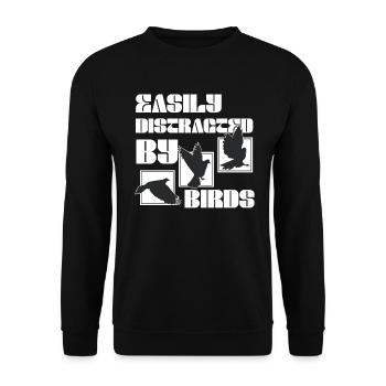 Leicht abgelenkt von Vögeln Vogelliebhaber - Unisex Pullover - Schwarz - Vorne - Alina (178cm) & Michal (187cm)