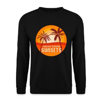 Für immer auf der Jagd nach Sonnenuntergängen Retro-Sommerurlaub - Unisex Pullover - Schwarz - Vorne - Alina (178cm) & Michal (187cm)