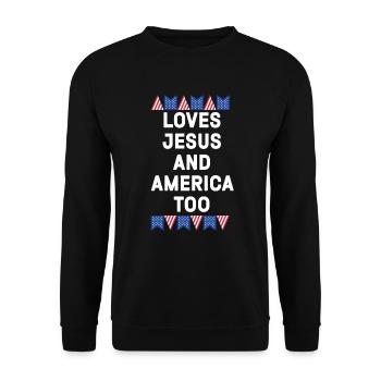 Loves Jesus and America Too God Christian - Unisex Sweatshirt - black - Front - Alina (178cm) & Michal (187cm)