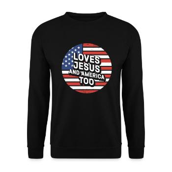 Loves Jesus and America Too God Christian - Unisex Sweatshirt - black - Front - Alina (178cm) & Michal (187cm)