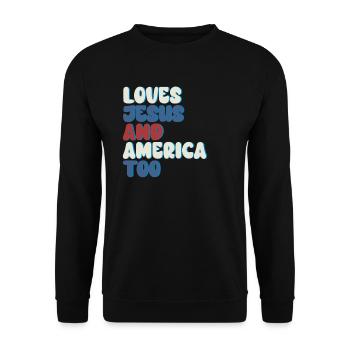 Loves Jesus and America Too God Christian - Unisex Sweatshirt - black - Front - Alina (178cm) & Michal (187cm)