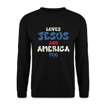Loves Jesus and America Too God Christian - Unisex Sweatshirt - black - Front - Alina (178cm) & Michal (187cm)