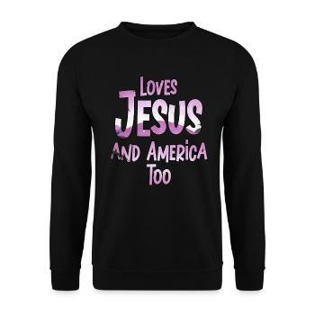Loves Jesus and America Too God Christian - Unisex Sweatshirt - black - Front - Alina (178cm) & Michal (187cm)
