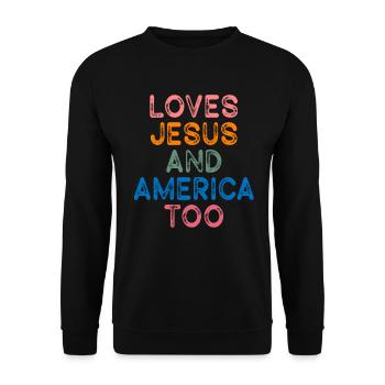 Loves Jesus and America Too God Christian - Unisex Sweatshirt - black - Front - Alina (178cm) & Michal (187cm)