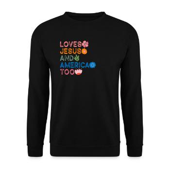 Loves Jesus and America Too God Christian - Unisex Sweatshirt - black - Front - Alina (178cm) & Michal (187cm)