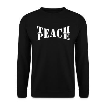 Teach Peace Word Game Groovy Hippie Teacher - Unisex Pullover - Schwarz - Vorne - Alina (178cm) & Michal (187cm)