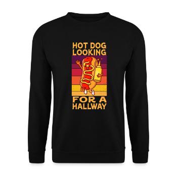 Hot Dog auf der Suche nach einem Flur - Unisex Pullover - Schwarz - Vorne - Alina (178cm) & Michal (187cm)
