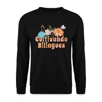 Cultivando Bilingües Spanischlehrer Bekleidung - Unisex Pullover - Schwarz - Vorne - Alina (178cm) & Michal (187cm)