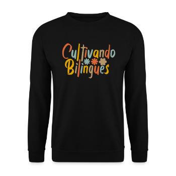 Cultivando Bilingües Spanischlehrer Bekleidung - Unisex Pullover - Schwarz - Vorne - Alina (178cm) & Michal (187cm)