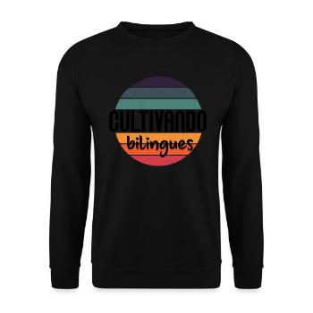 Cultivando Bilingües Spanischlehrer Bekleidung - Unisex Pullover - Schwarz - Vorne - Alina (178cm) & Michal (187cm)