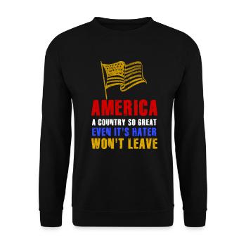 Amerika: Ein Land, das so großartig ist, dass die USA patriotisch sind - Unisex Pullover - Schwarz - Vorne - Alina (178cm) & Michal (187cm)
