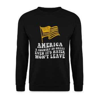 Amerika: Ein Land, das so großartig ist, dass die USA patriotisch sind - Unisex Pullover - Schwarz - Vorne - Alina (178cm) & Michal (187cm)