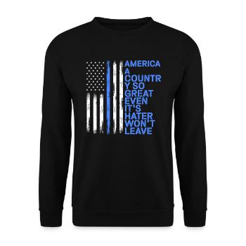 Amerika: Ein Land, das so großartig ist, dass die USA patriotisch sind - Unisex Pullover - Schwarz - Vorne - Alina (178cm) & Michal (187cm)