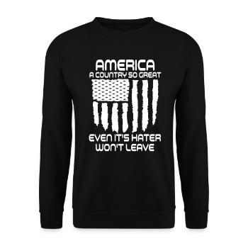 Amerika: Ein Land, das so großartig ist, dass die USA patriotisch sind - Unisex Pullover - Schwarz - Vorne - Alina (178cm) & Michal (187cm)