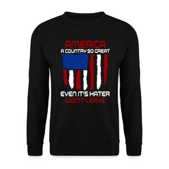 Amerika: Ein Land, das so großartig ist, dass die USA patriotisch sind - Unisex Pullover - Schwarz - Vorne - Alina (178cm) & Michal (187cm)