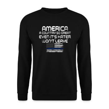 Amerika: Ein Land, das so großartig ist, dass die USA patriotisch sind - Unisex Pullover - Schwarz - Vorne - Alina (178cm) & Michal (187cm)