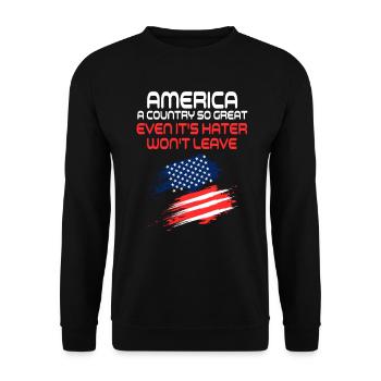 Amerika: Ein Land, das so großartig ist, dass die USA patriotisch sind - Unisex Pullover - Schwarz - Vorne - Alina (178cm) & Michal (187cm)