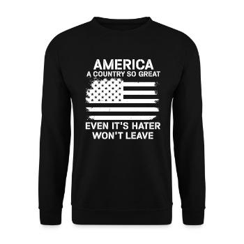 Amerika: Ein Land, das so großartig ist, dass die USA patriotisch sind - Unisex Pullover - Schwarz - Vorne - Alina (178cm) & Michal (187cm)