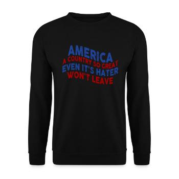 Amerika: Ein Land, das so großartig ist, dass die USA patriotisch sind - Unisex Pullover - Schwarz - Vorne - Alina (178cm) & Michal (187cm)