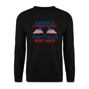 Amerika: Ein Land, das so großartig ist, dass die USA patriotisch sind - Unisex Pullover - Schwarz - Vorne - Alina (178cm) & Michal (187cm)