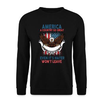 Amerika: Ein Land, das so großartig ist, dass die USA patriotisch sind - Unisex Pullover - Schwarz - Vorne - Alina (178cm) & Michal (187cm)