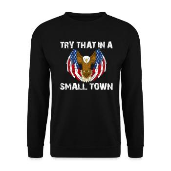 Kleinstadt Amerikanisch Retro Eagle Vintage - Unisex Pullover - Schwarz - Vorne - Alina (178cm) & Michal (187cm)