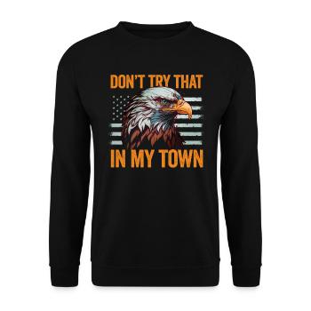 Kleinstadt Amerikanisch Retro Eagle Vintage - Unisex Pullover - Schwarz - Vorne - Alina (178cm) & Michal (187cm)