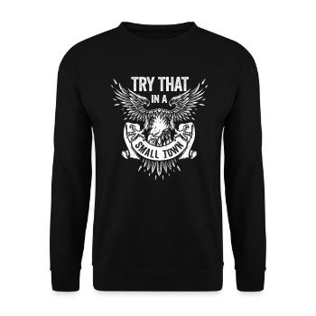 Kleinstadt Amerikanisch Retro Eagle Vintage - Unisex Pullover - Schwarz - Vorne - Alina (178cm) & Michal (187cm)
