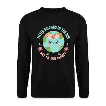 No Littering Anti Littering Earth Day - Unisex Sweatshirt - black - Front - Alina (178cm) & Michal (187cm)