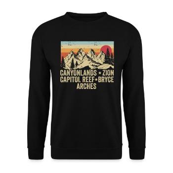 Erkunden Sie die Berge der Utah-Nationalparks - Unisex Pullover - Schwarz - Vorne - Alina (178cm) & Michal (187cm)