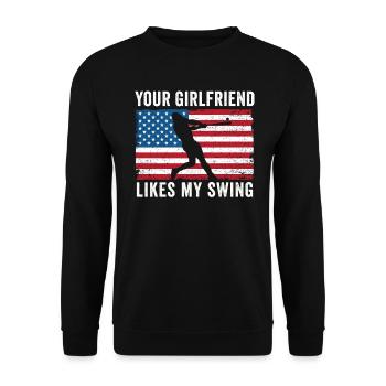Deine Freundin mag meinen Schwung - Unisex Pullover - Schwarz - Vorne - Alina (178cm) & Michal (187cm)