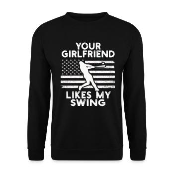 Deine Freundin mag meinen Schwung - Unisex Pullover - Schwarz - Vorne - Alina (178cm) & Michal (187cm)