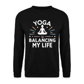 Yoga balanciert mein Leben - Unisex Pullover - Schwarz - Vorne - Alina (178cm) & Michal (187cm)