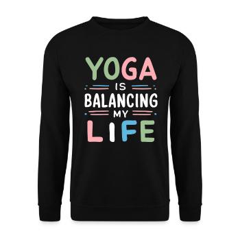 Yoga balanciert mein Leben - Unisex Pullover - Schwarz - Vorne - Alina (178cm) & Michal (187cm)