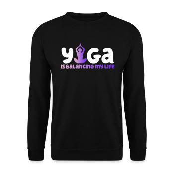 Yoga balanciert mein Leben - Unisex Pullover - Schwarz - Vorne - Alina (178cm) & Michal (187cm)
