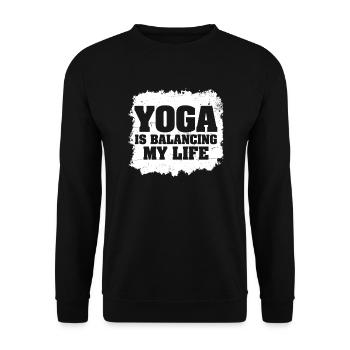 Yoga balanciert mein Leben - Unisex Pullover - Schwarz - Vorne - Alina (178cm) & Michal (187cm)