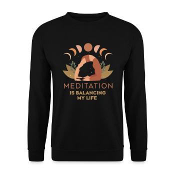 Meditation balanciert mein Leben aus - Unisex Pullover - Schwarz - Vorne - Alina (178cm) & Michal (187cm)