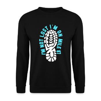 Ich bin nicht verloren, ich bin auf Meile 87 Marathon - Unisex Pullover - Schwarz - Vorne - Alina (178cm) & Michal (187cm)